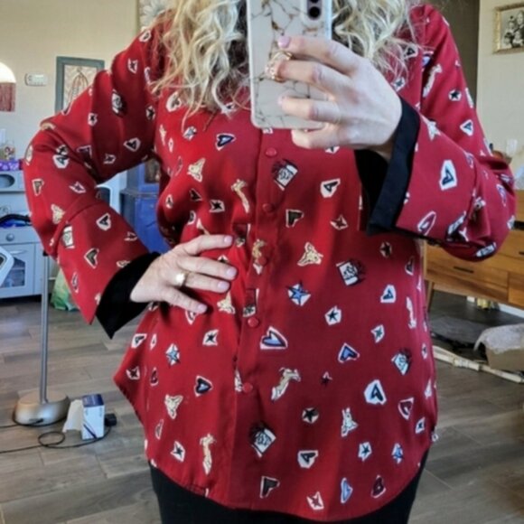 French Rendez Vous Scarlet Print Red Double Cuffs Fun Dear Print Plus Size 16 - Picture 2 of 10